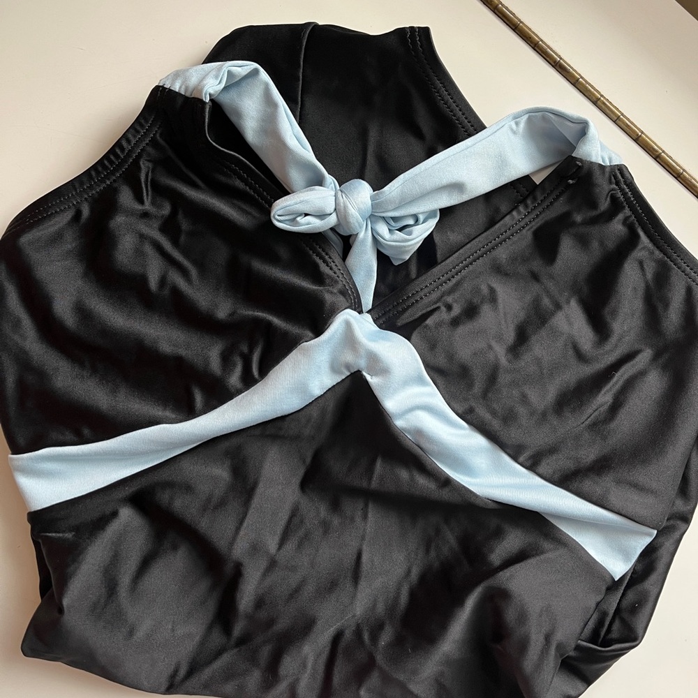 Natalie black and blue leotard